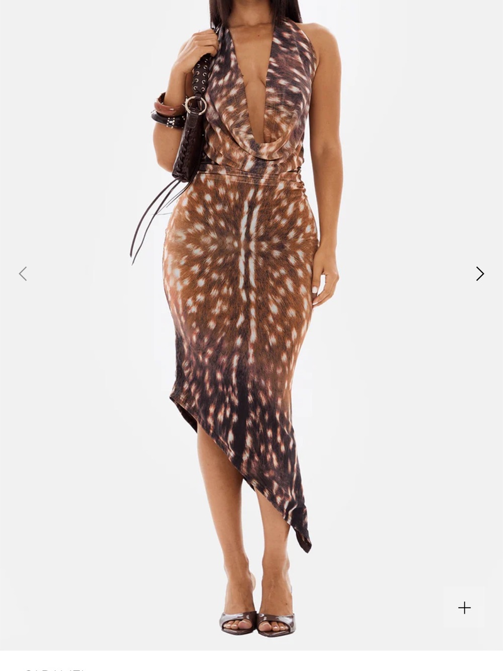 Brown Animal-Print Asymmetrical Halter Dress